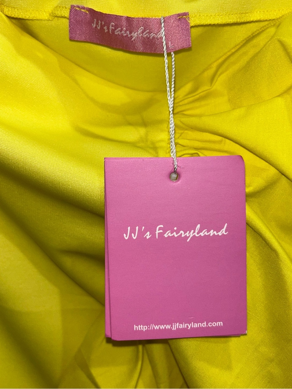 JJ’s Fairyland Yellow Ruffle Peplum Top Size L Off Shoulder Stretchy Blouse NWT - Picture 4 of 4